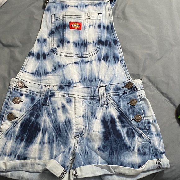 Dickies Pants - Dickies Blue and White Tie-Dye Denim Short Overalls